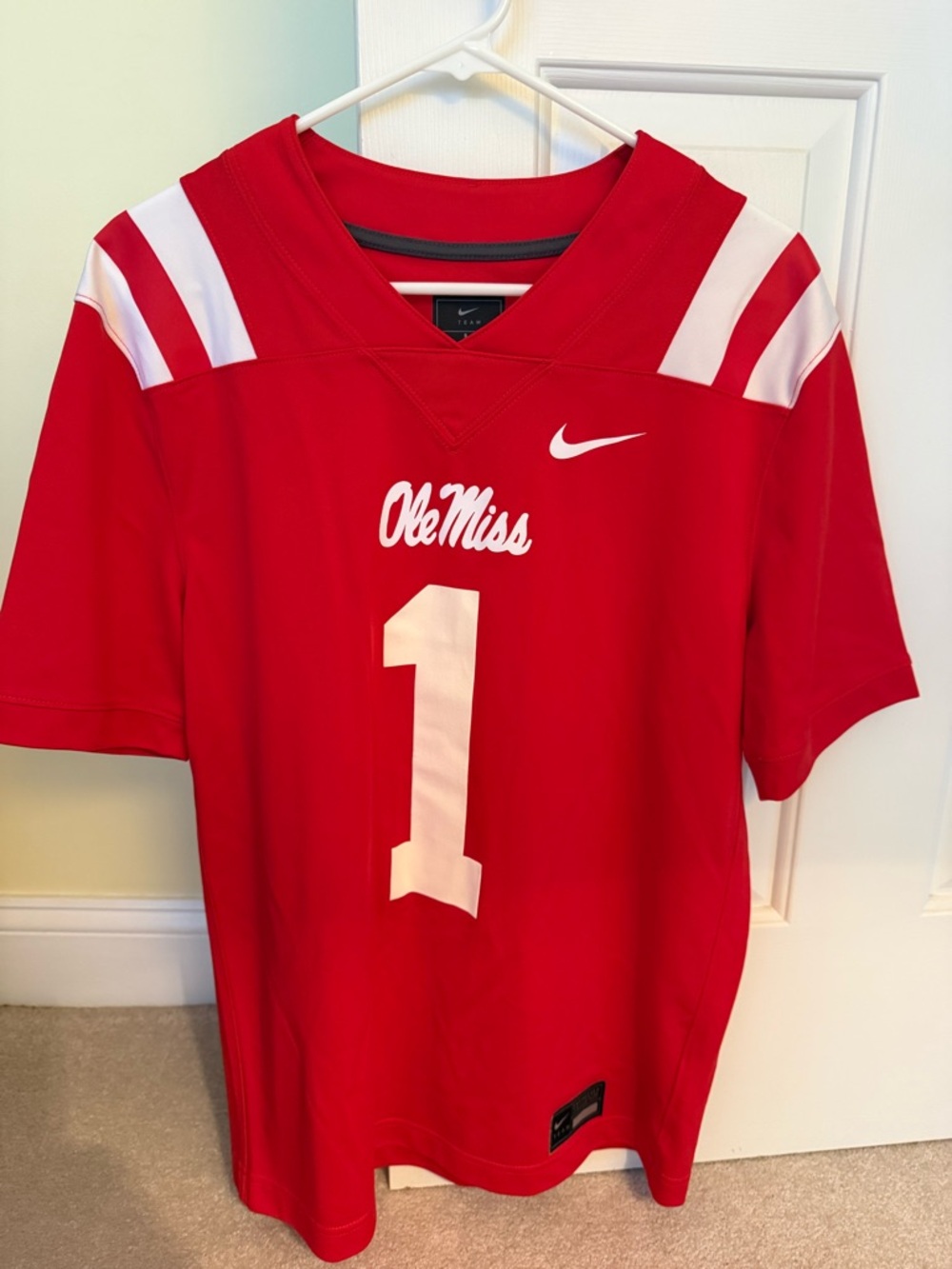 Nike Red and White Ole Miss Football Jersey #1